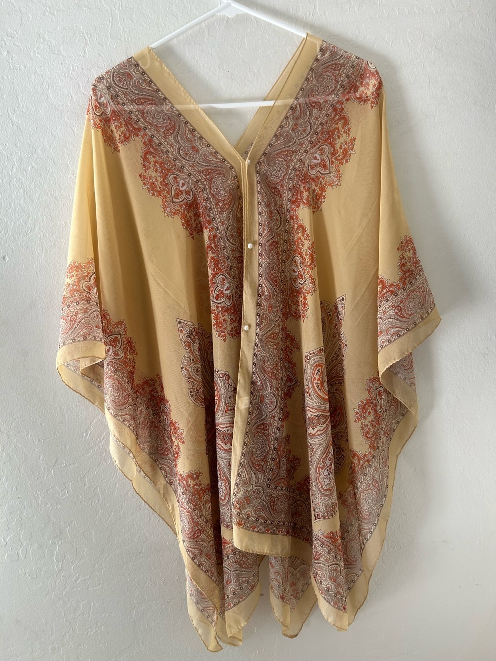 Paisley Button-Front Poncho Tunic in Light Yellow